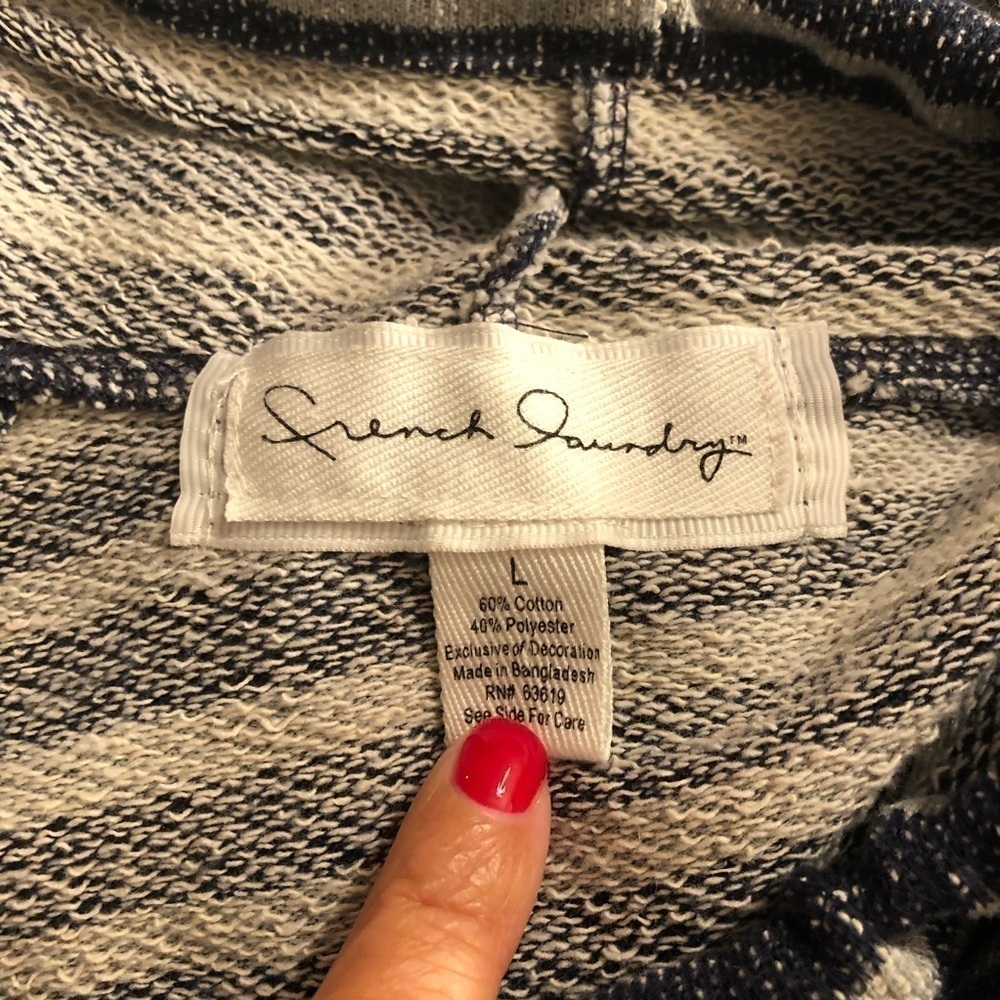 French Laundry Blue/Gray Striped Funnel Neck Top Size L - Picture 6 of 8
